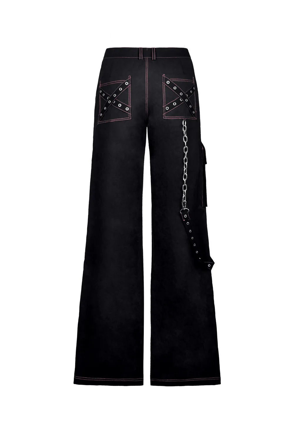 Edgy Punk Rock Wide Pants with Chains and Pockets
