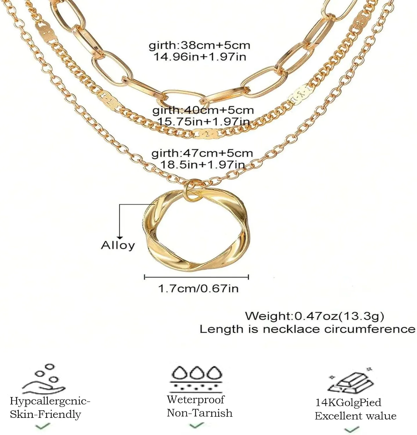 Exceptional Standard Gold Layered Necklaces for Women 14k Gold Plated Dainty Stackable Choker Necklace Set Trendy Layering Circle Paperclip Chain Cute Pendant Jewelry for Women