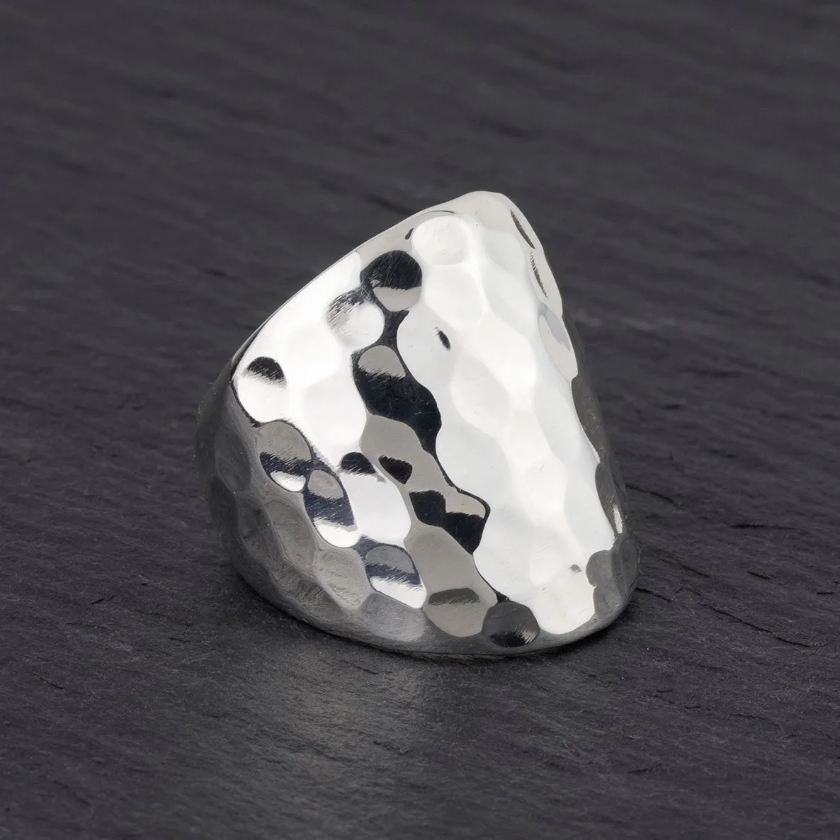 Extra Wide Chunky Hammered Silver Ring