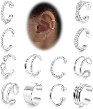 Finrezio 12Pcs Ear Cuffs For Women Non Piercing 18K Gold Plated Cuff Earrings Clip On Cartilage Wrap Earring Adjustable Earrings Set