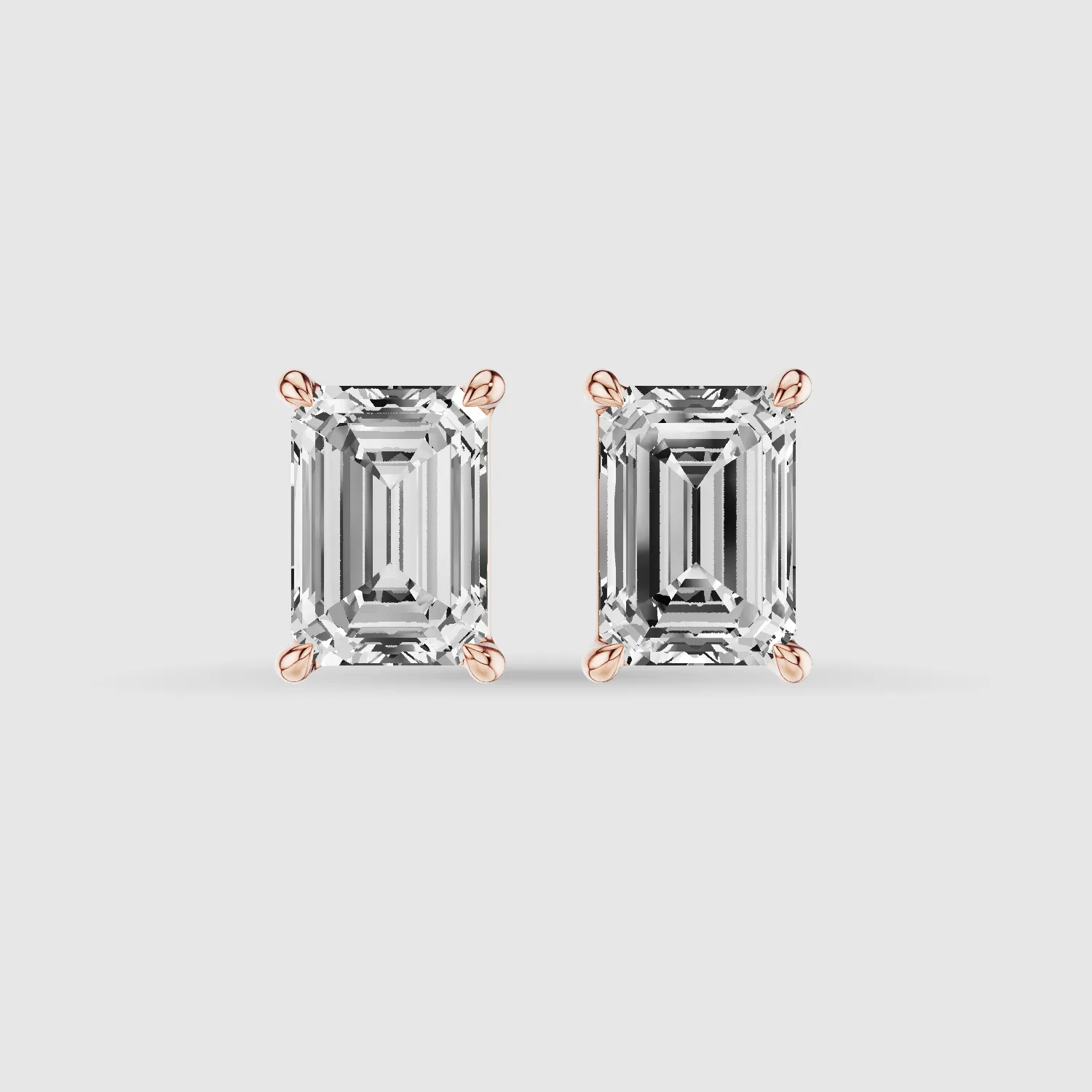 Four-Prong Solitaire Lab Grown Diamond Studs-Emerald Cut