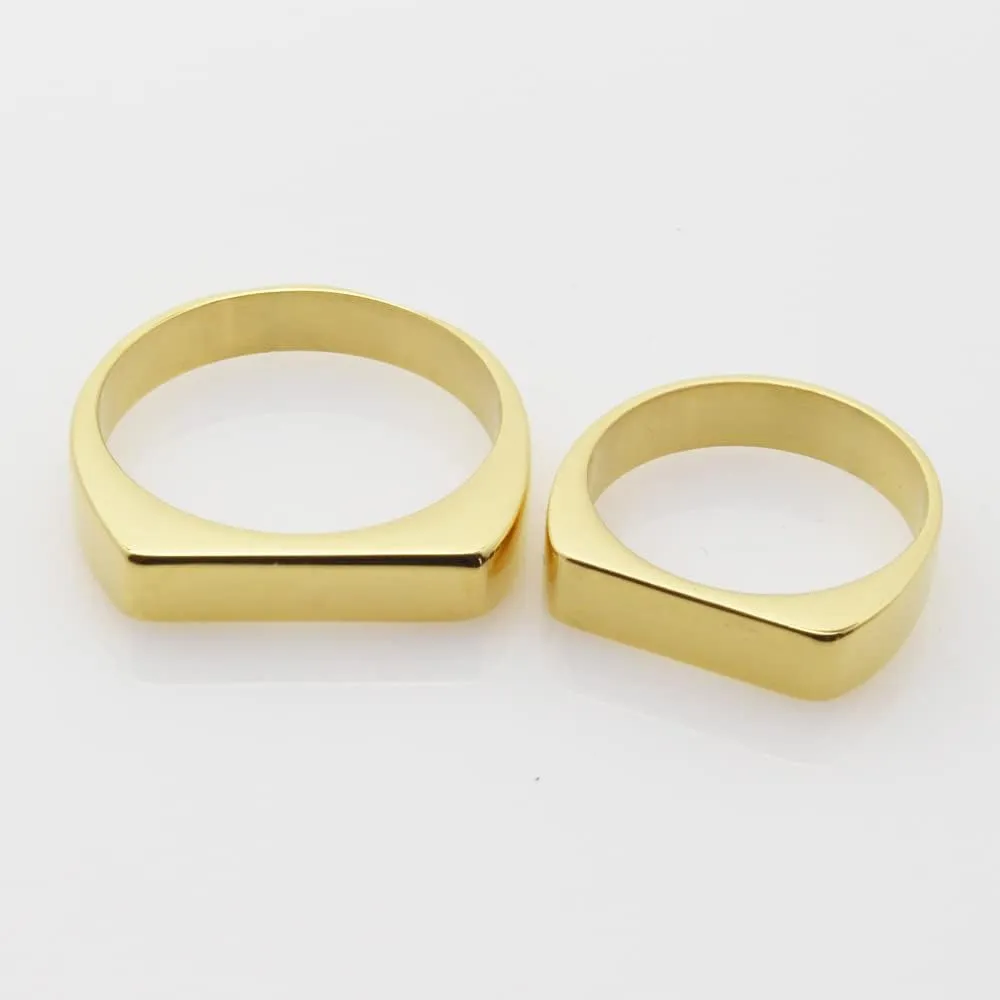 Fuqimanman2020 Classical 316L Stainless Steel Square Signet Band Ring Plain Gold Plated Geometric Stacking for Women Men Couple Minimalist Wedding Engagement Statement Jewelry