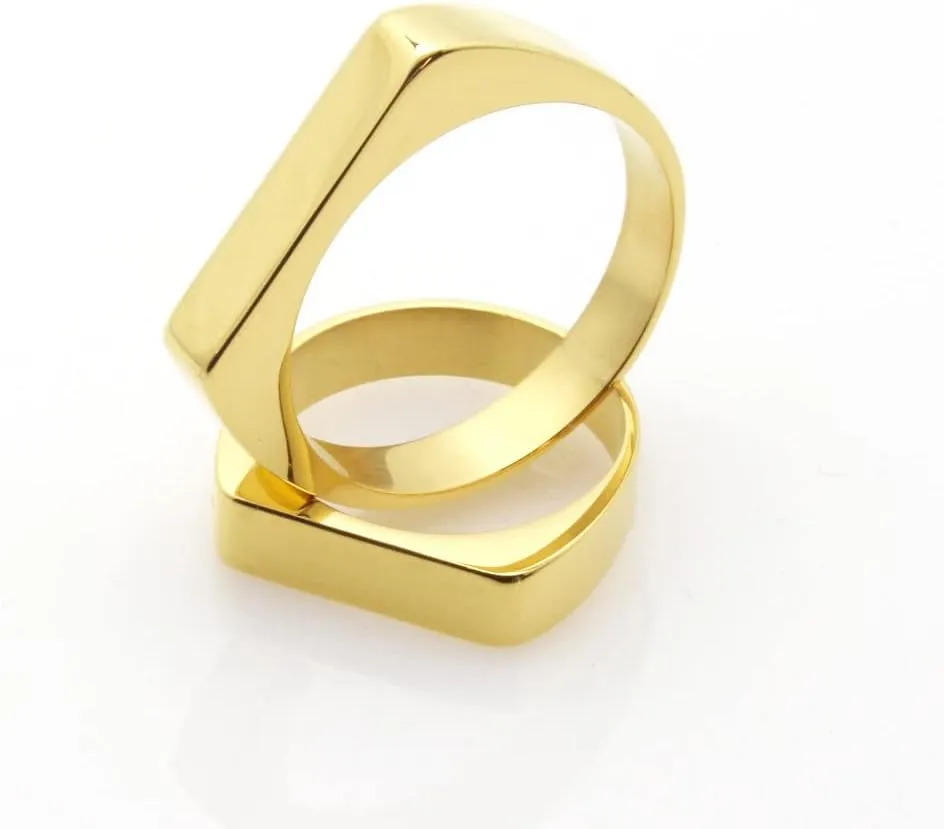 Fuqimanman2020 Classical 316L Stainless Steel Square Signet Band Ring Plain Gold Plated Geometric Stacking for Women Men Couple Minimalist Wedding Engagement Statement Jewelry