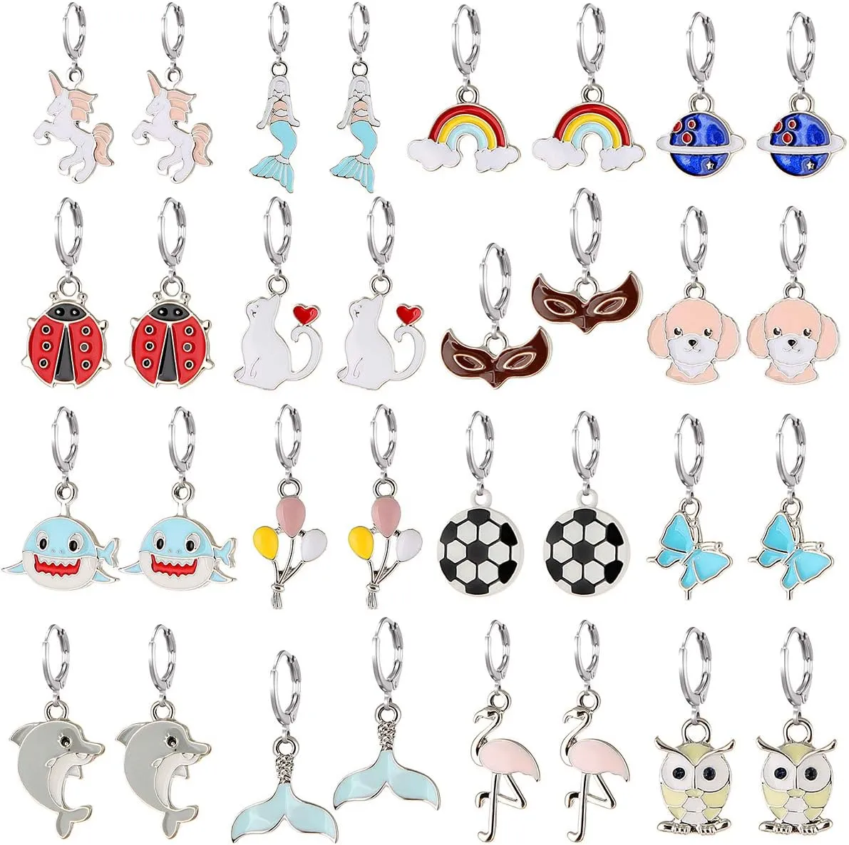 Girls Hypoallergenic Huggie Hoop Earrings with Charm Cute Small Dangle Hoop Earrings Set (10-20 Pairs)