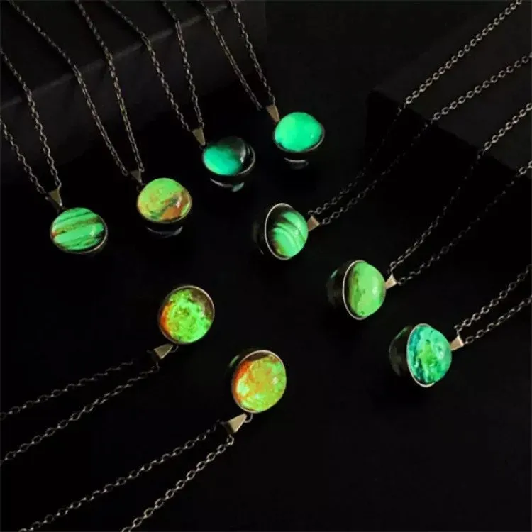 Glow in The Dark Planets Glass Ball Necklace