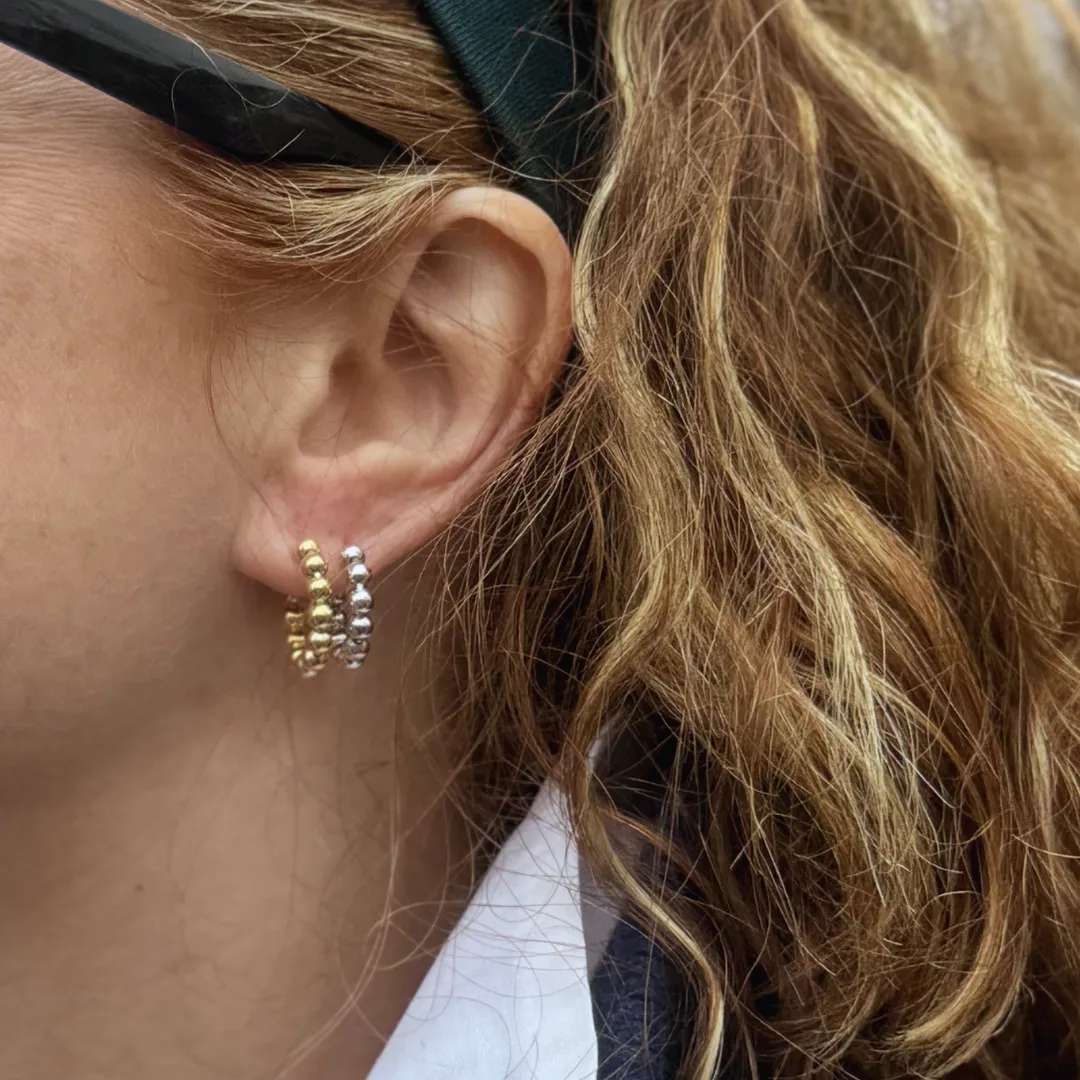 Gold Bead Hoop Earrings - 2 x sizes (Butterfly   Post)