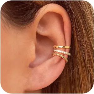 Gold Ear Cuffs Earrings for Women Non Piercing - Clip on Cartilage Earrings Dainty 14K Gold Sterling Silver Plated Cubic Zirconia Huggie Hoop Earring for Women No Tarnish Trendy Jewelry Set