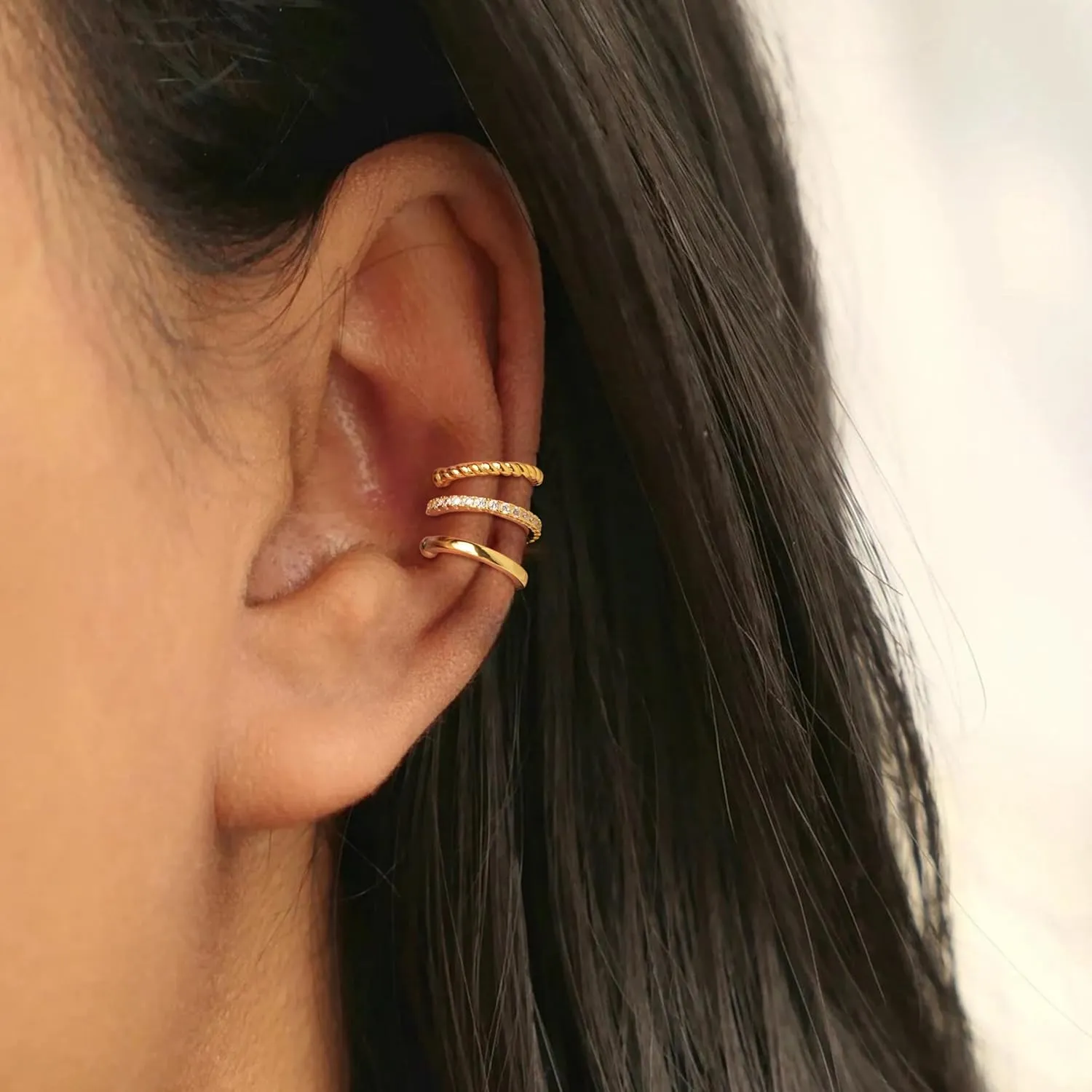 Gold Ear Cuffs Earrings for Women Non Piercing - Clip on Cartilage Earrings Dainty 14K Gold Sterling Silver Plated Cubic Zirconia Huggie Hoop Earring for Women No Tarnish Trendy Jewelry Set