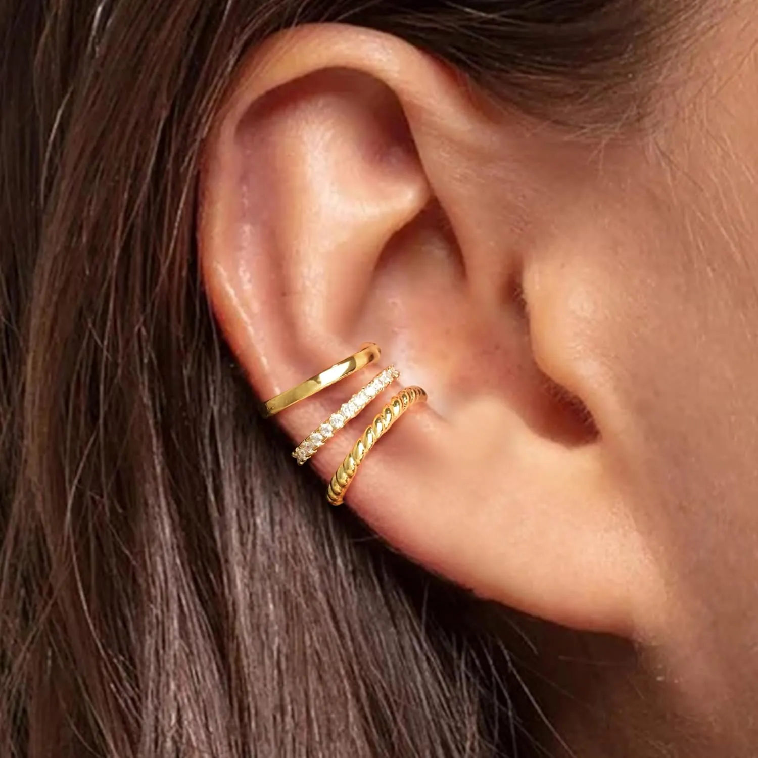 Gold Ear Cuffs Earrings for Women Non Piercing - Clip on Cartilage Earrings Dainty 14K Gold Sterling Silver Plated Cubic Zirconia Huggie Hoop Earring for Women No Tarnish Trendy Jewelry Set