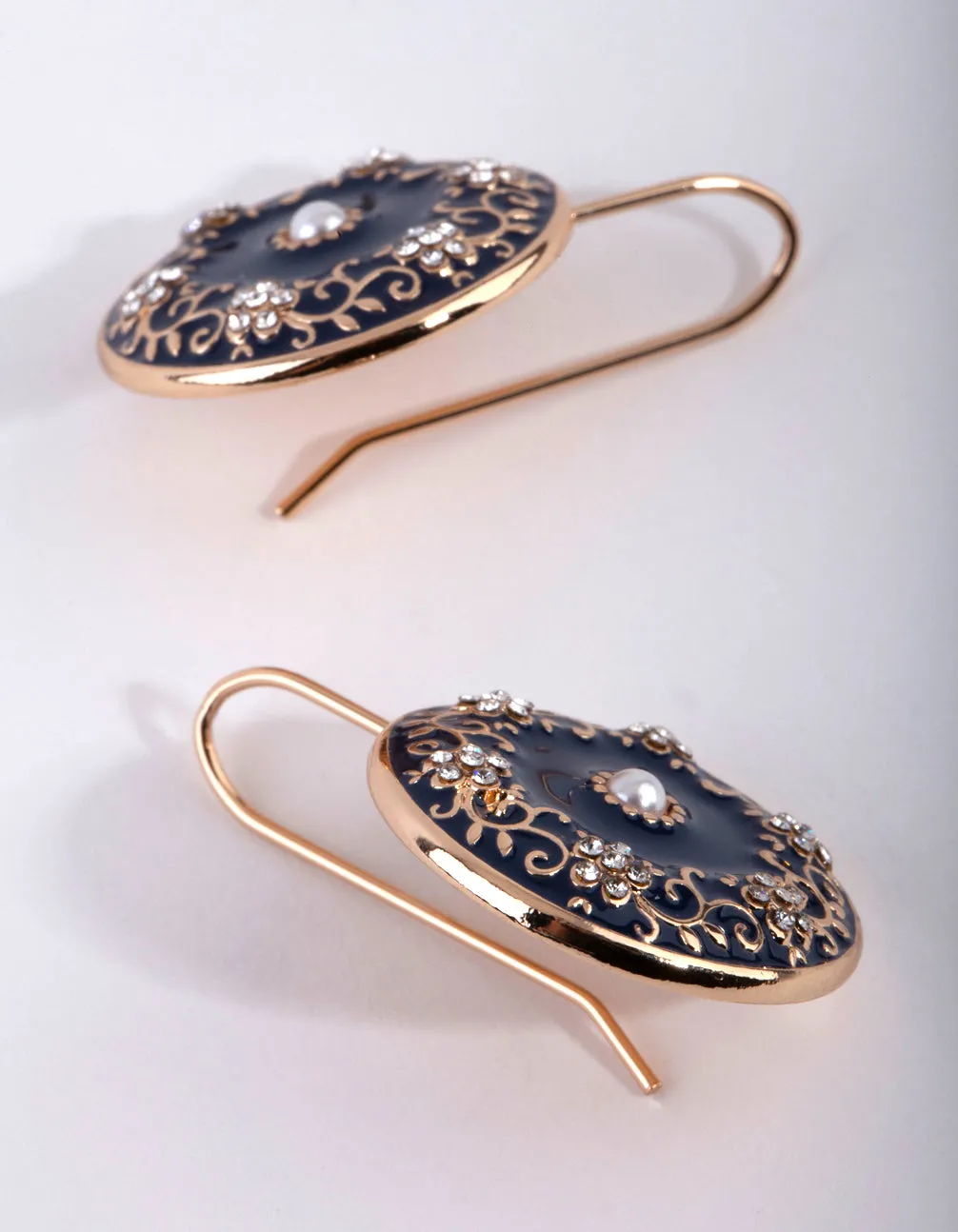 Gold Enamel Decorated Dome Earrings