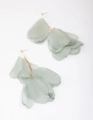 Gold Fabric Petal Leaves Drop Earrings