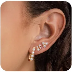 Gold Hoop Earrings Set for Women - 14K Gold Plated Small Hoops, Chunky Thick Earrings, Trendy Huggie Hoops