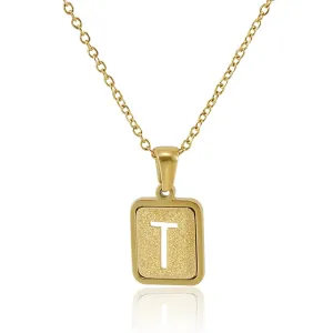 Gold Initial Necklaces for Women Men Teen Girls, Dainty Initial A-Z Necklace 18K Gold Plated Capital Letter Pendant Choker Necklace Stainless Steel Personalized 26 Letter Necklace Jewelry Gift(T)