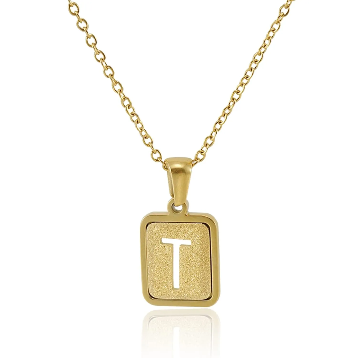 Gold Initial Necklaces for Women Men Teen Girls, Dainty Initial A-Z Necklace 18K Gold Plated Capital Letter Pendant Choker Necklace Stainless Steel Personalized 26 Letter Necklace Jewelry Gift(T)