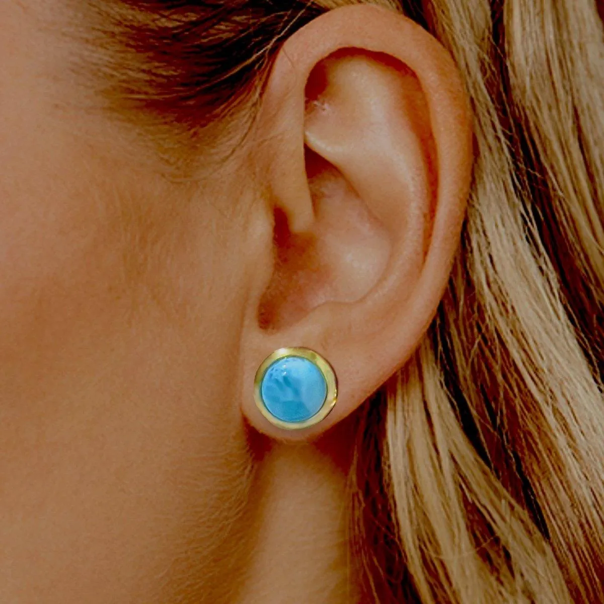 Gold Larimar Stud Earrings- Classic Chic Round