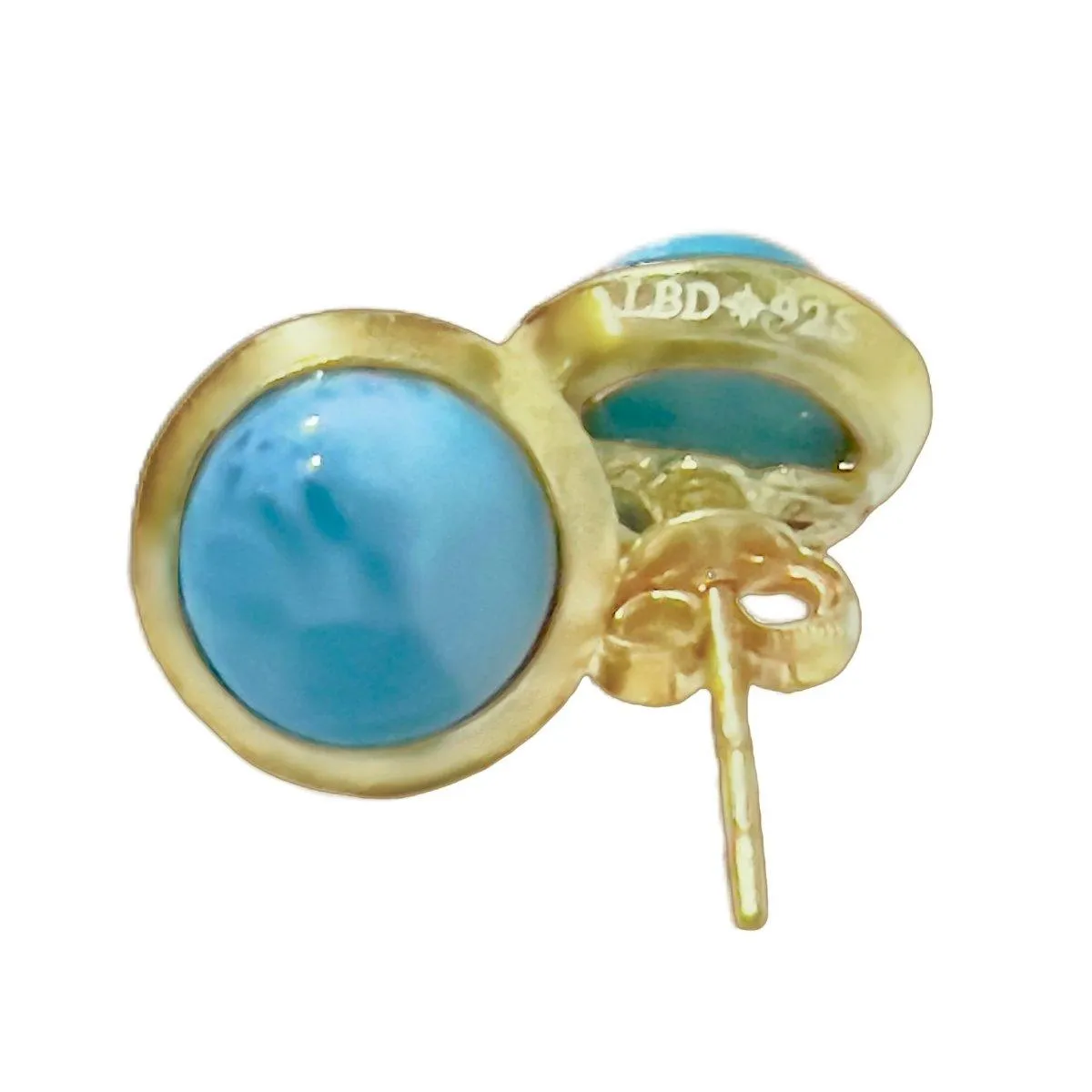 Gold Larimar Stud Earrings- Classic Chic Round