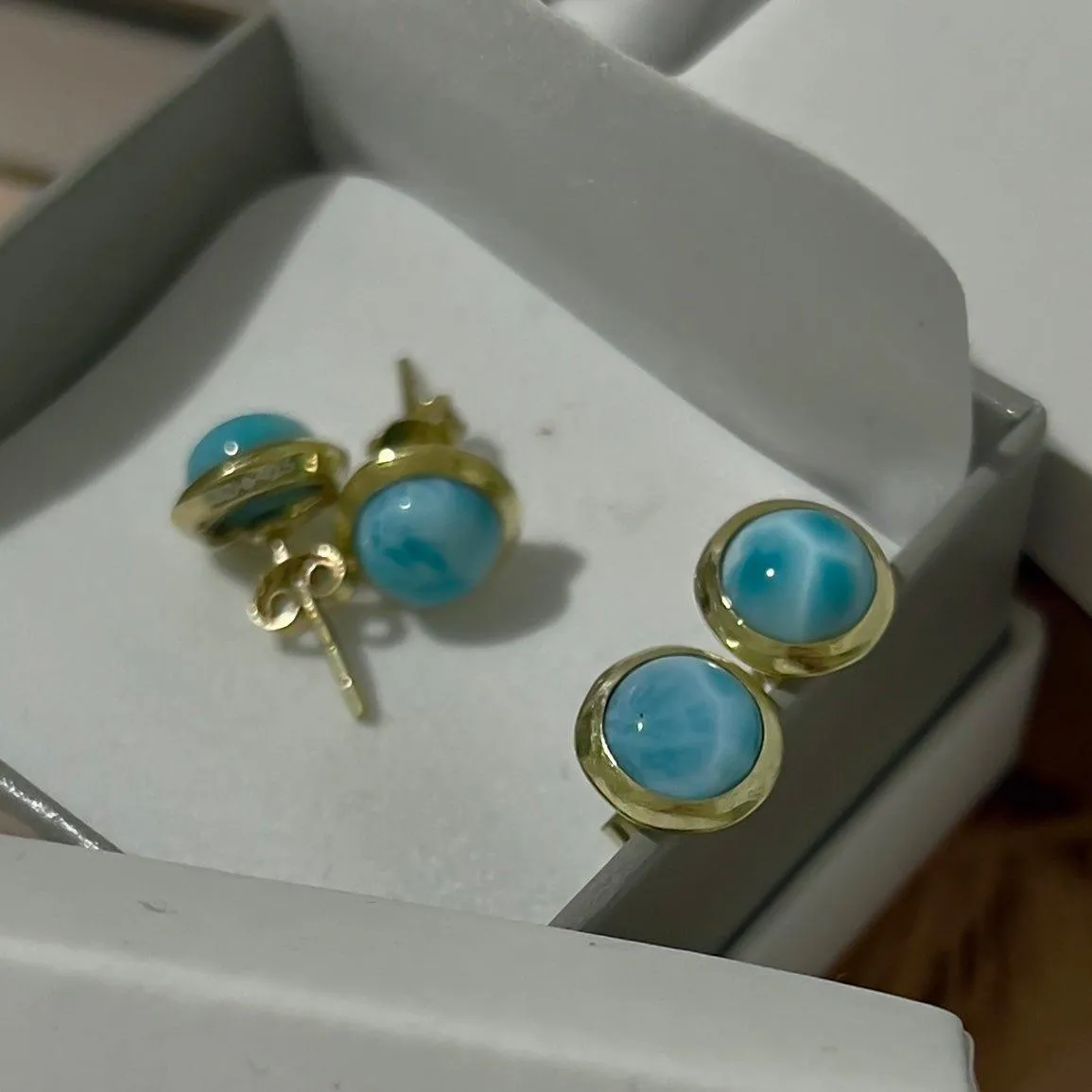 Gold Larimar Stud Earrings- Classic Chic Round