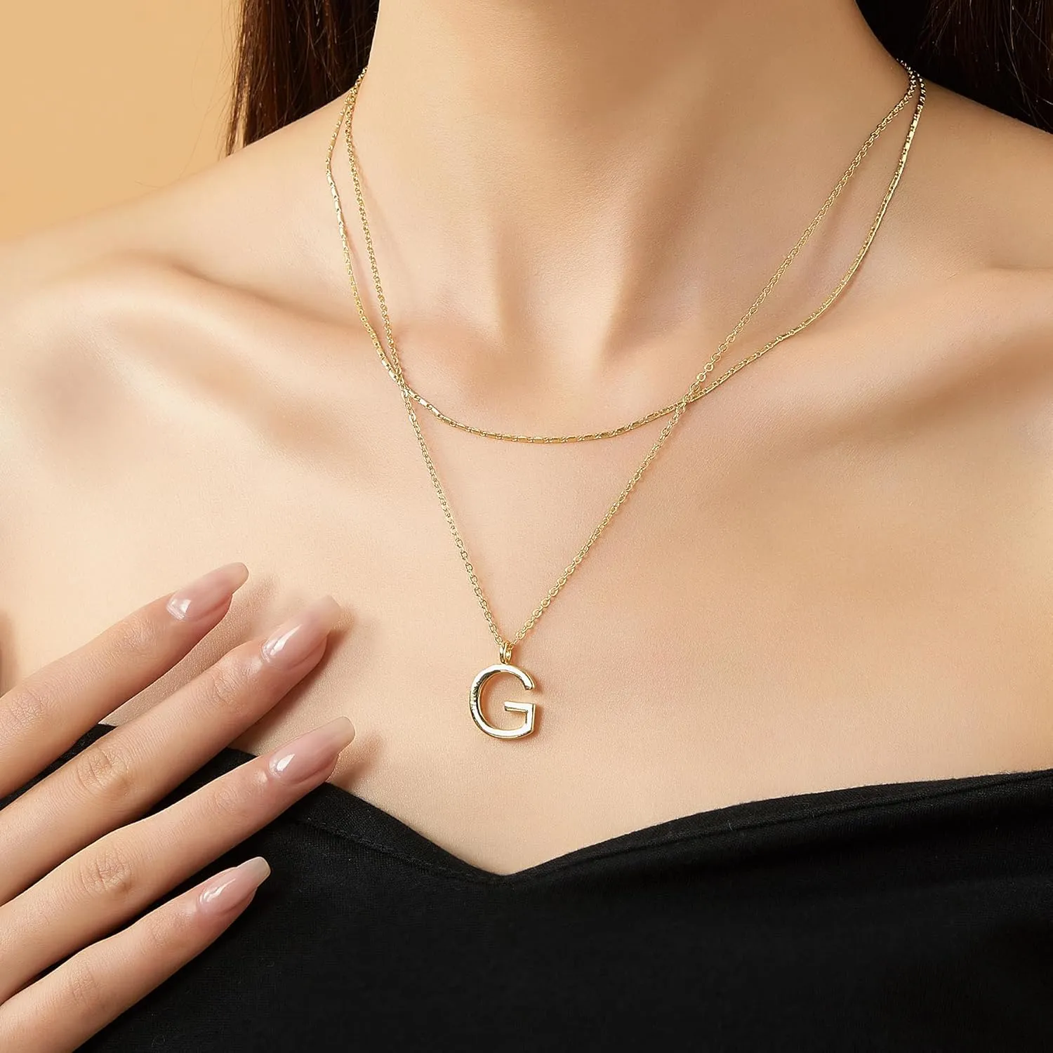 Gold Layered Initial Necklaces for Women Trendy, Dainty 14K Gold Plated Letter Pendant Necklace Initial Choker Chain Necklace Jewelry for Her
