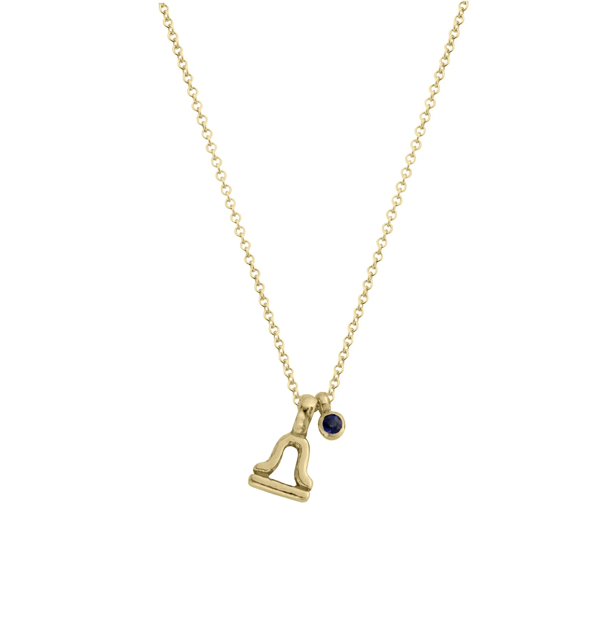 Gold Mini Libra Horoscope & Blue Sapphire Birthstone Necklace