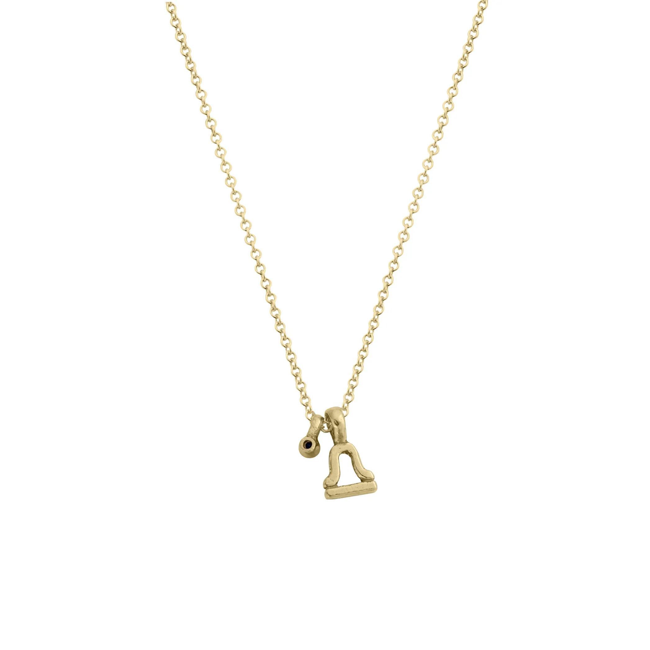 Gold Mini Libra Horoscope & Blue Sapphire Birthstone Necklace