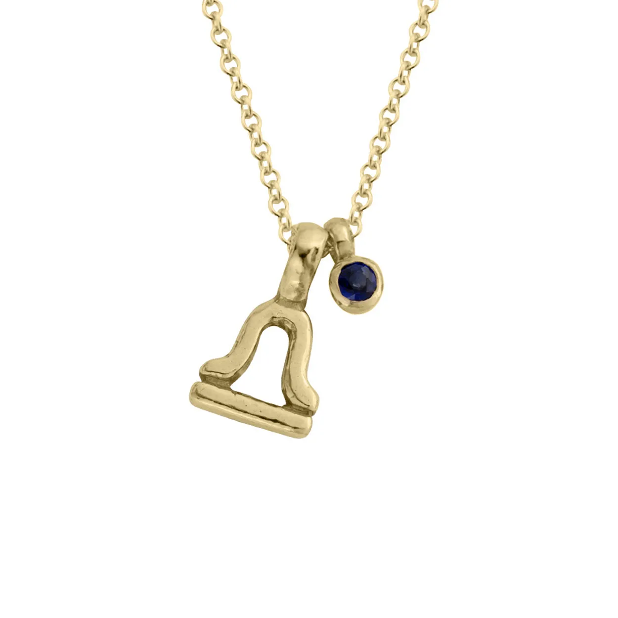 Gold Mini Libra Horoscope & Blue Sapphire Birthstone Necklace