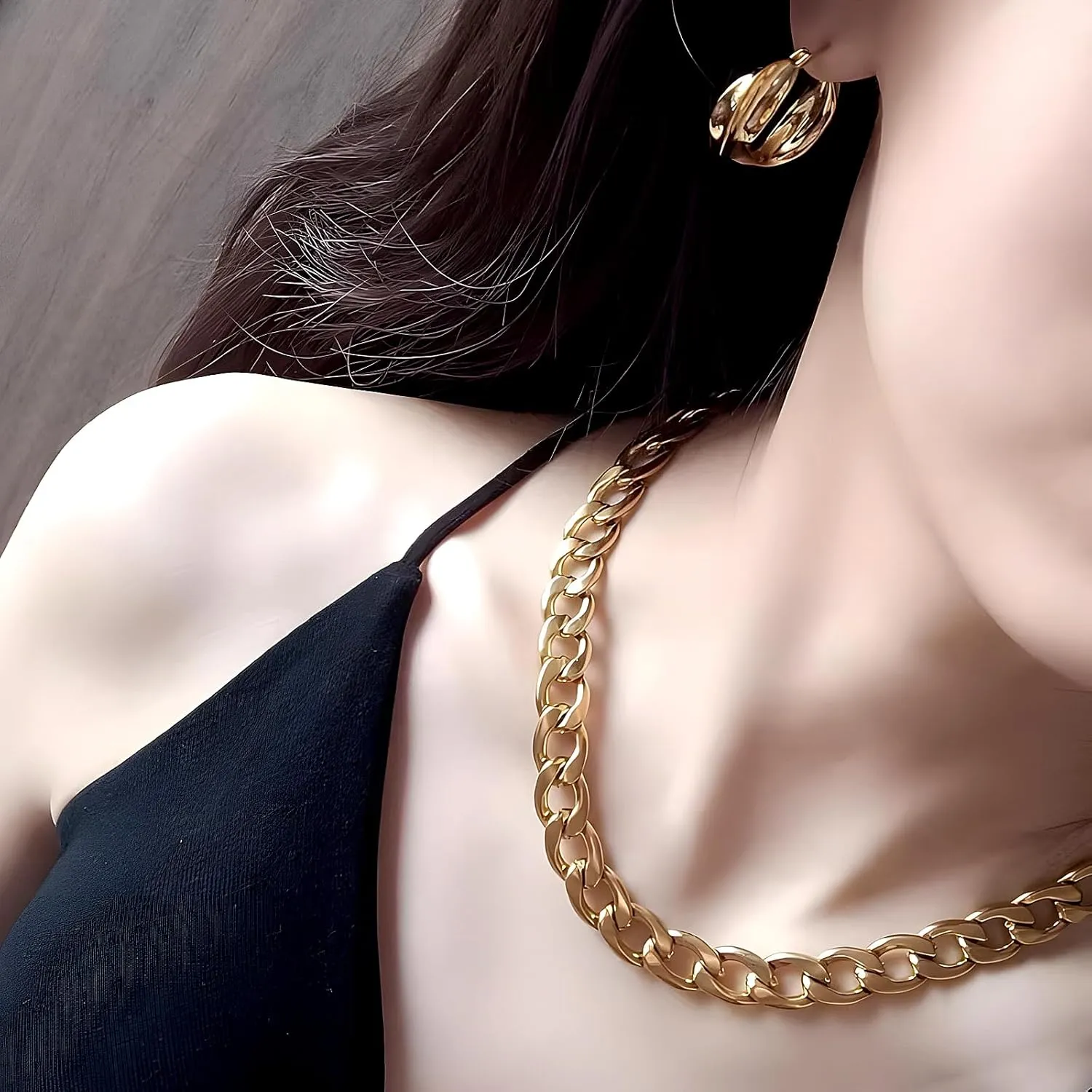 Gold Necklace for Women 14K Dainty Chunky Gold Chain Necklace Coffee Bean Chain Necklaces Trendy Fashion Jewelry