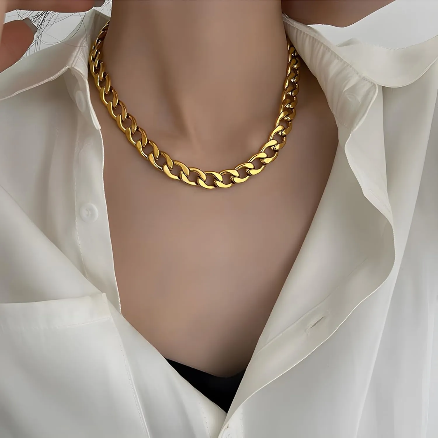 Gold Necklace for Women 14K Dainty Chunky Gold Chain Necklace Coffee Bean Chain Necklaces Trendy Fashion Jewelry