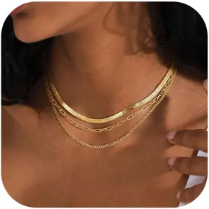 Gold Necklace for Women Trendy, Dainty 14K Gold/Silver Herringbone Snake Chain Necklace Layered Herringbone Necklace Gold Jewelry Gifts for Women