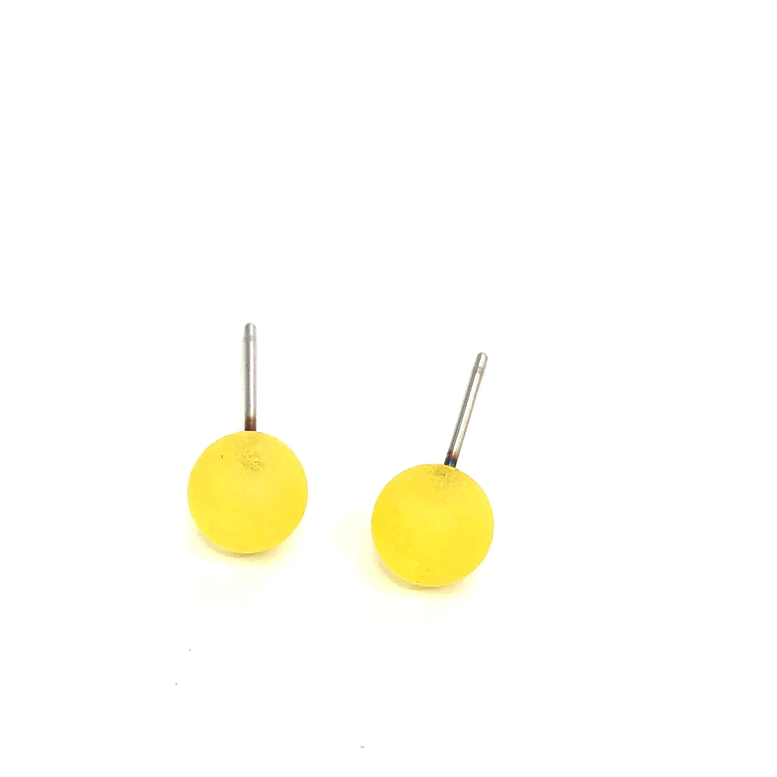 Golden Yellow Frosted Lucite Mini Ball Stud Earrings