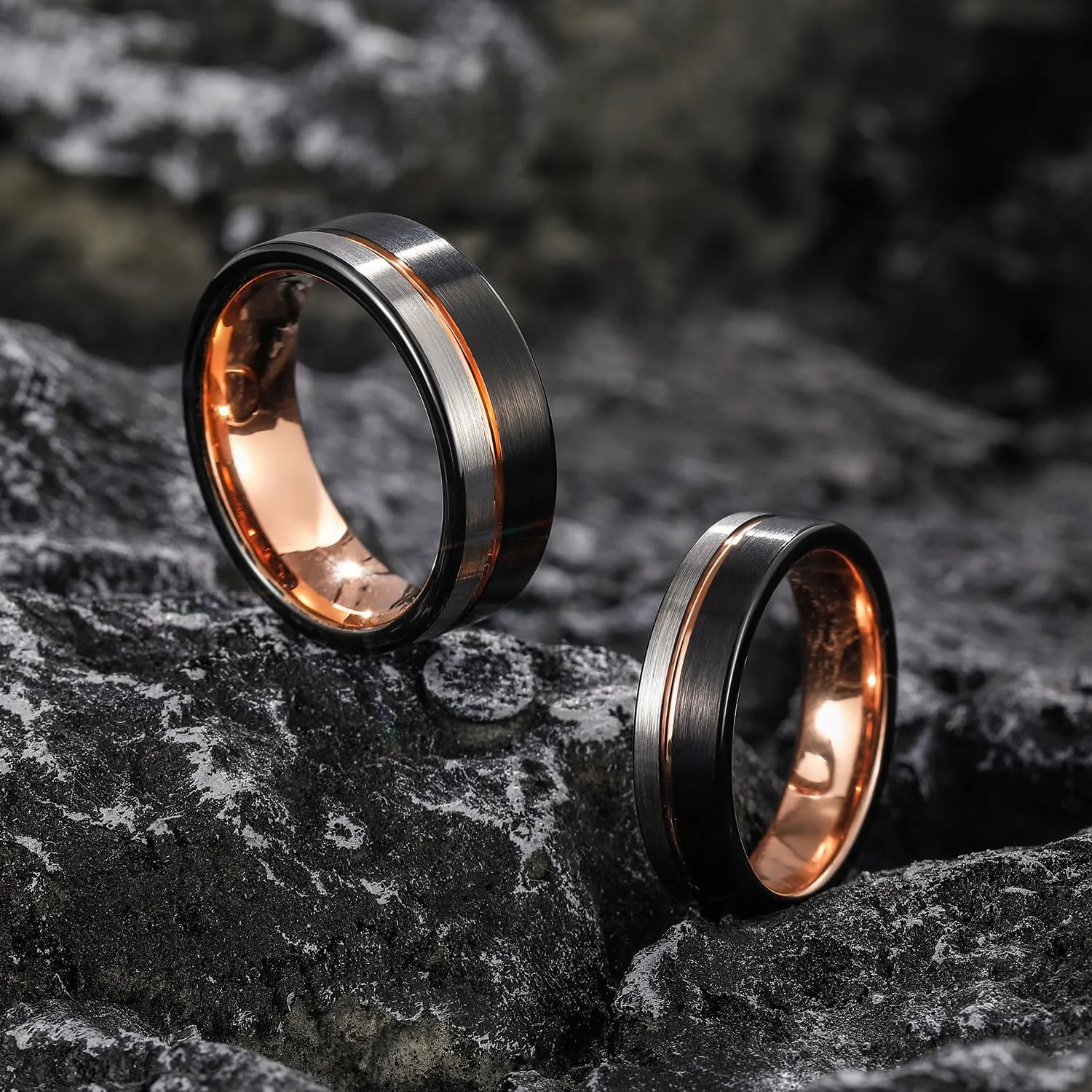 Greenpod 6mm 8mm Black Tungsten Ring for Men Blue/Rose Gold/Silver Thin Groove Line Dome Brushed Comfort Fit Size 6-15