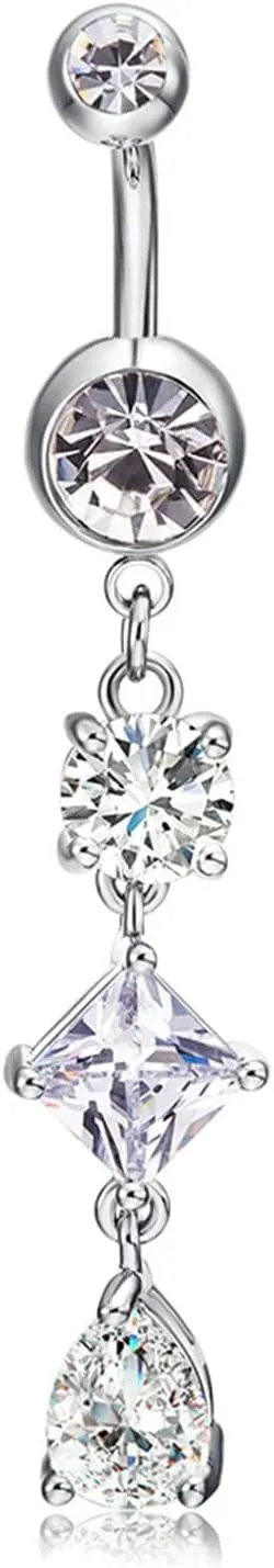 Gualiy Belly Button Rings Surgical Stainless Steel Geometric Cubic Zirconia Body Piercing Jewelry