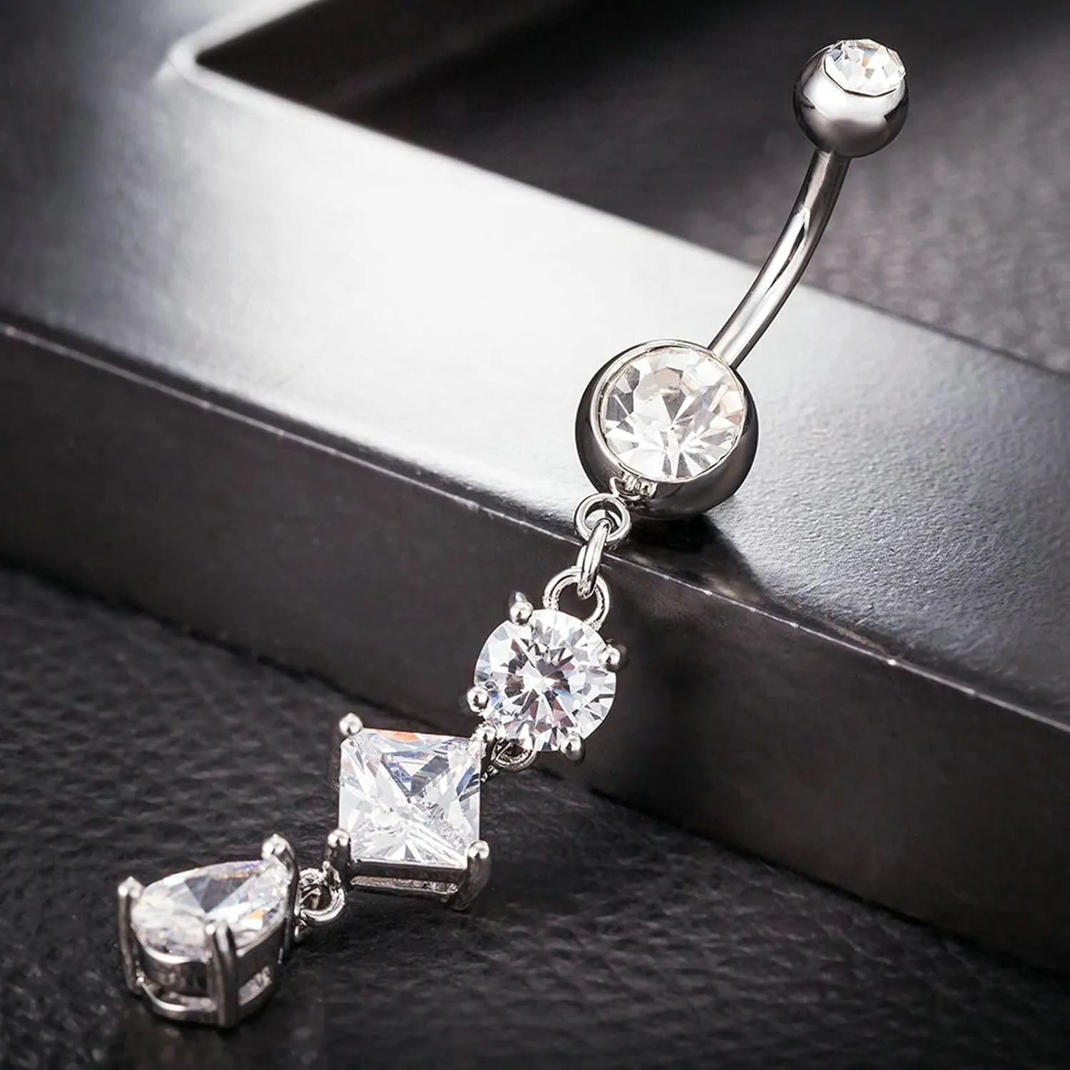 Gualiy Belly Button Rings Surgical Stainless Steel Geometric Cubic Zirconia Body Piercing Jewelry