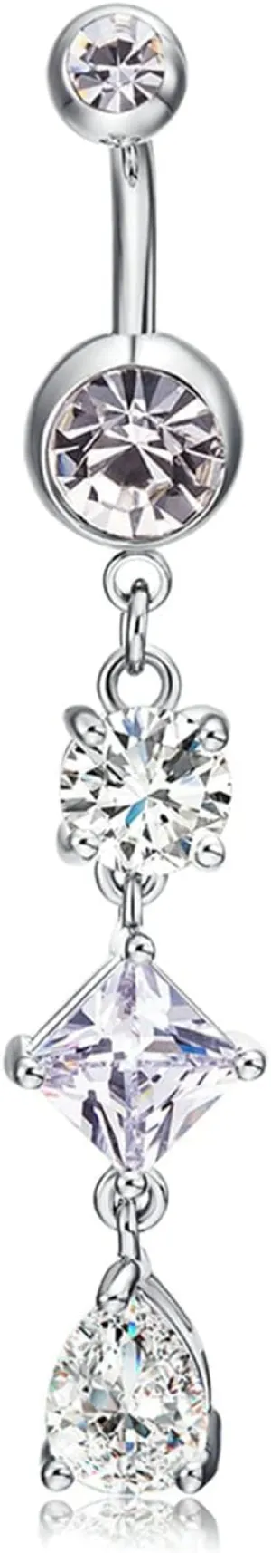Gualiy Belly Button Rings Surgical Stainless Steel Geometric Cubic Zirconia Body Piercing Jewelry