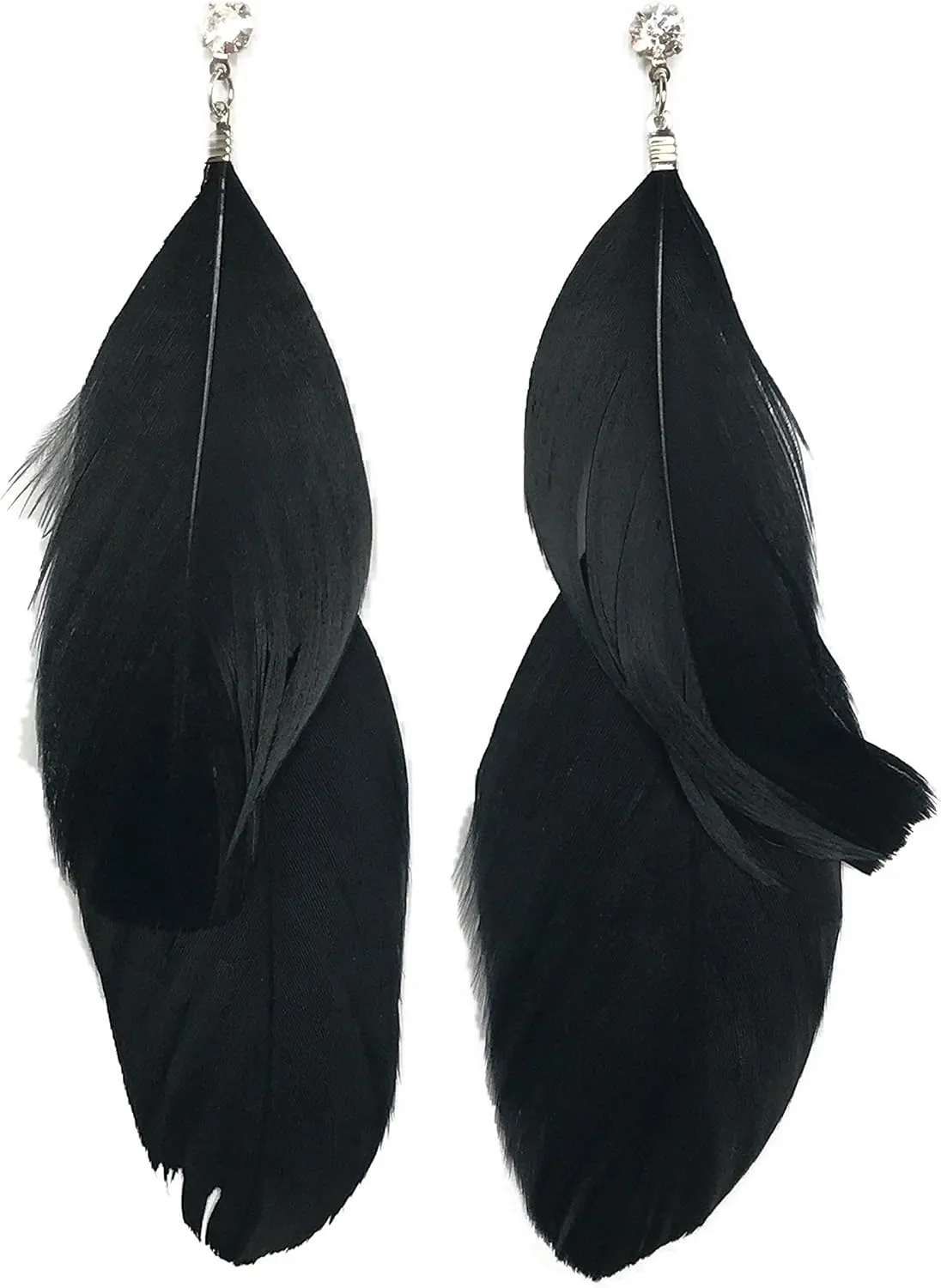 Handmade Black feather earrings for women Natural Goose native super Light Antique earrings (Black)