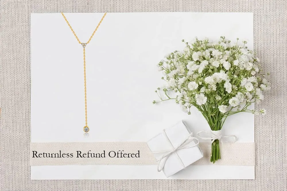 Handmade Sterling Silver Lariat Necklace, Simulated Diamond 18K Gold Plated Dainty Drop Y Chain Necklace for Women (Gold)