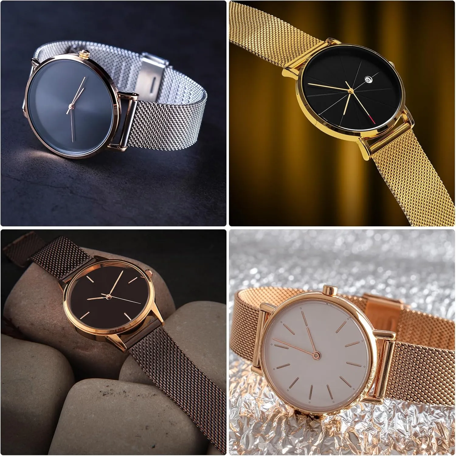 HARFINGTON Stainless Steel Mesh Watch Band Quick Release Metal Watch Strap Adjustable Fold Clasp Replacement Bands