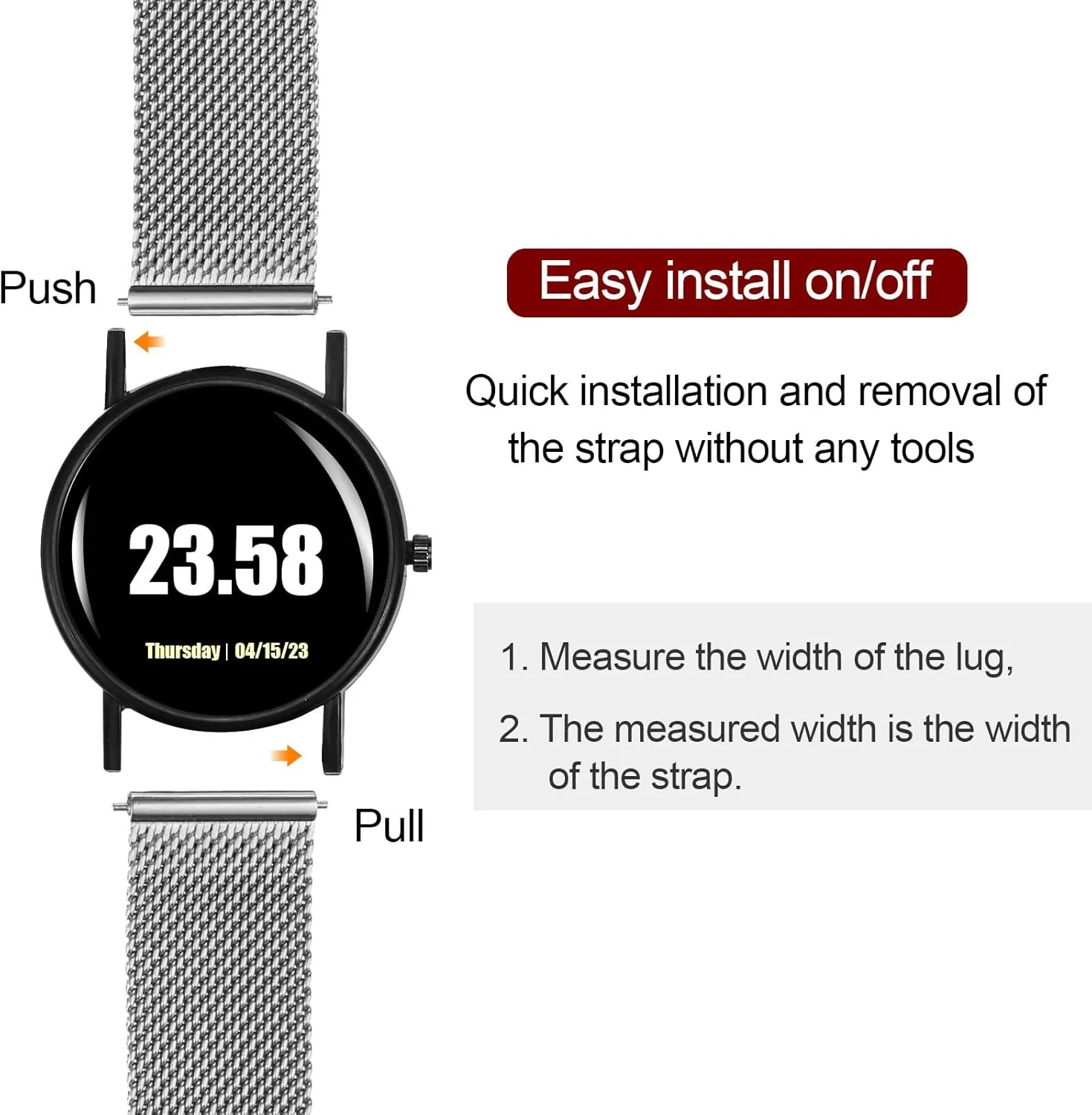 HARFINGTON Stainless Steel Mesh Watch Band Quick Release Metal Watch Strap Adjustable Fold Clasp Replacement Bands