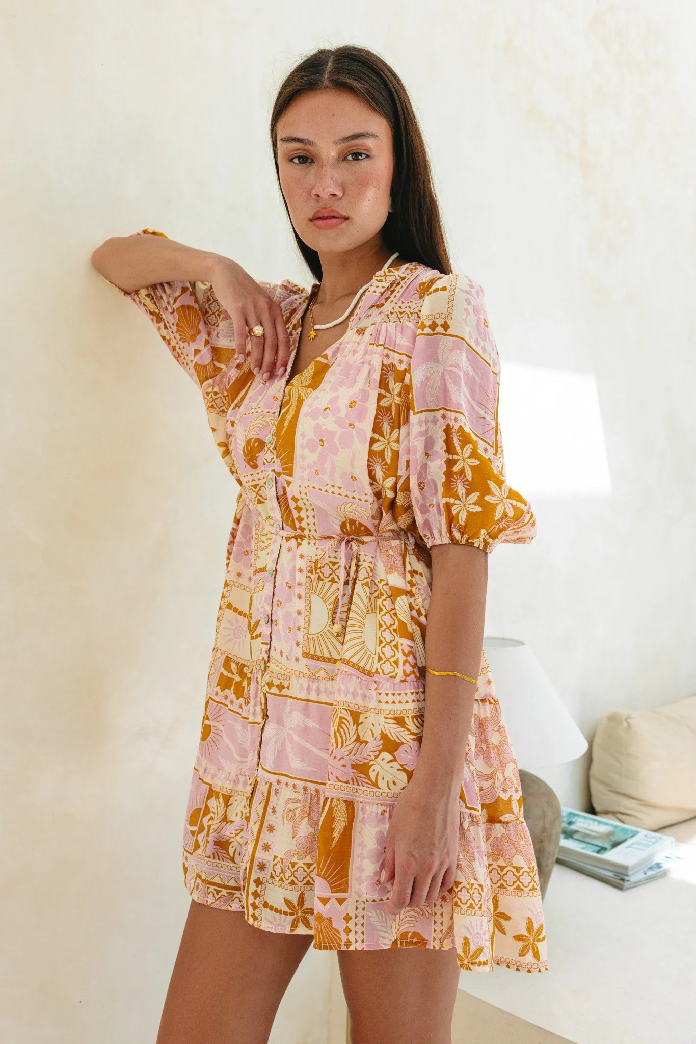Helia Pink Abstract Shells Mini Dress