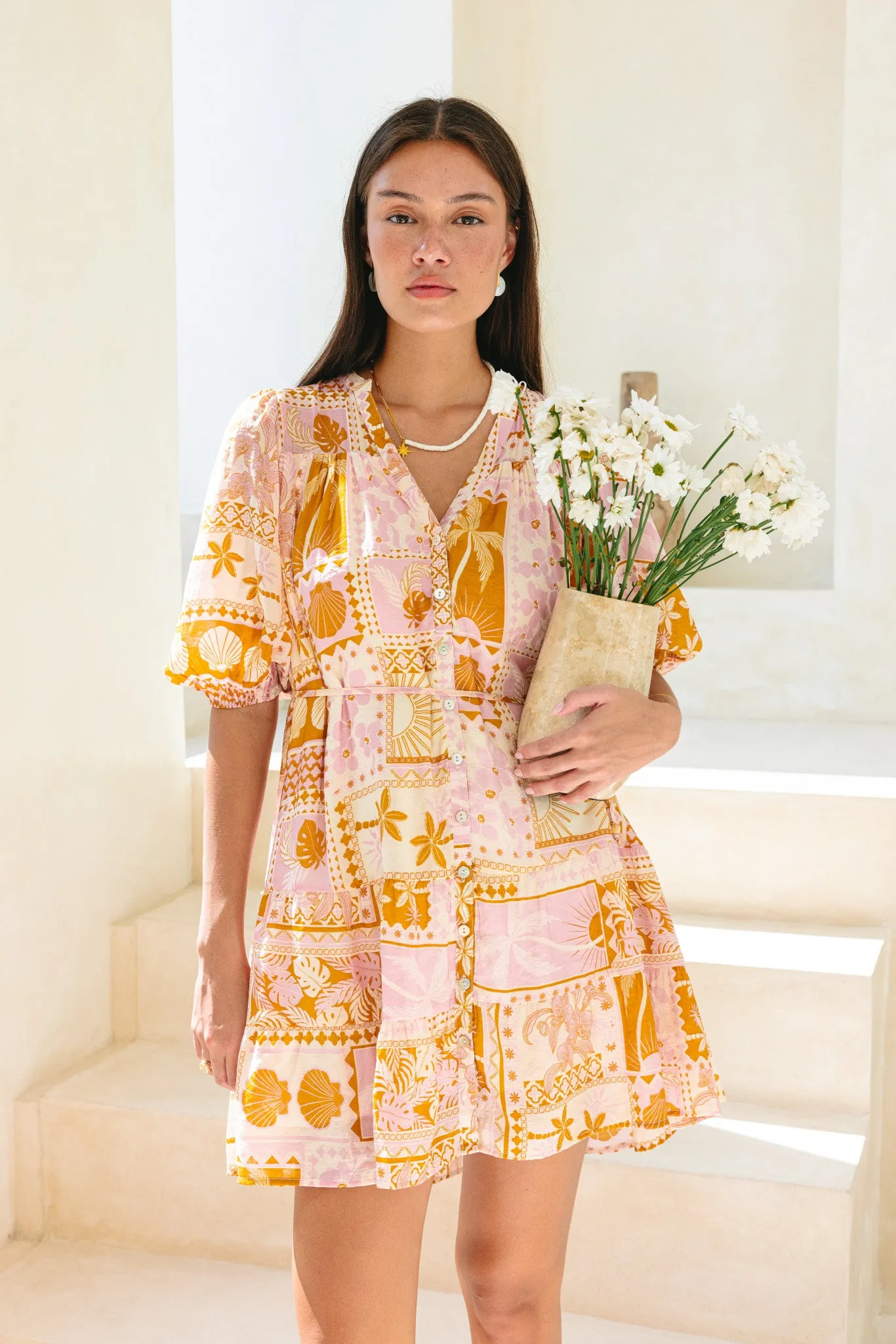 Helia Pink Abstract Shells Mini Dress