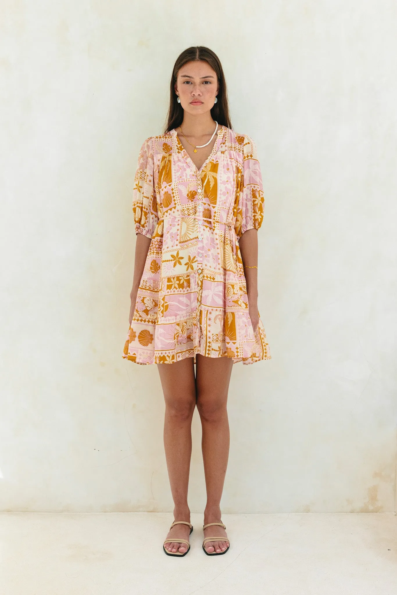Helia Pink Abstract Shells Mini Dress
