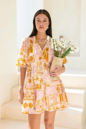 Helia Pink Abstract Shells Mini Dress