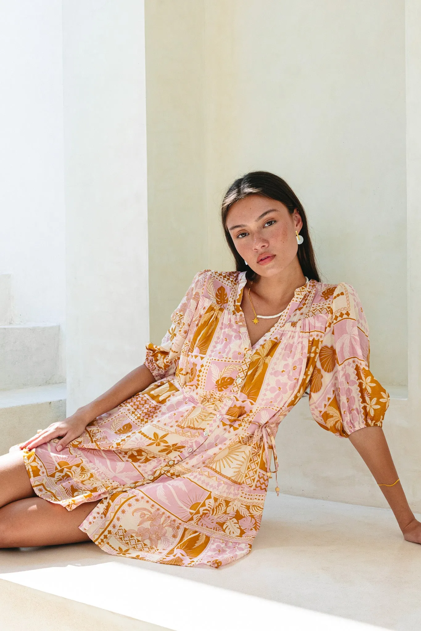 Helia Pink Abstract Shells Mini Dress
