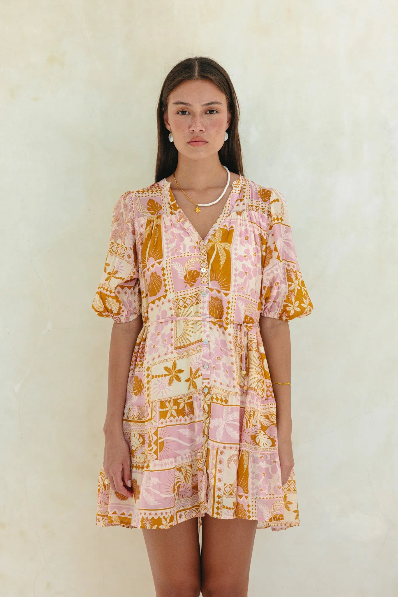 Helia Pink Abstract Shells Mini Dress