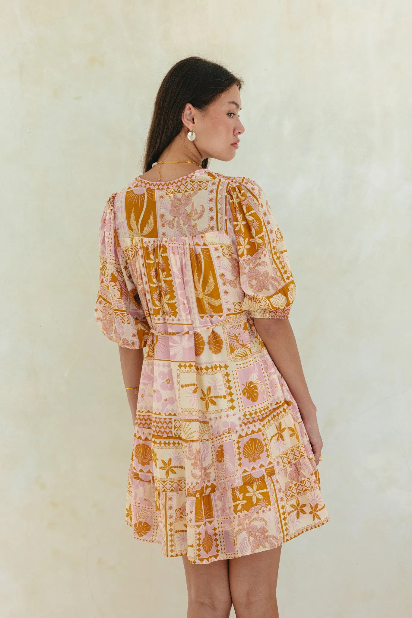 Helia Pink Abstract Shells Mini Dress