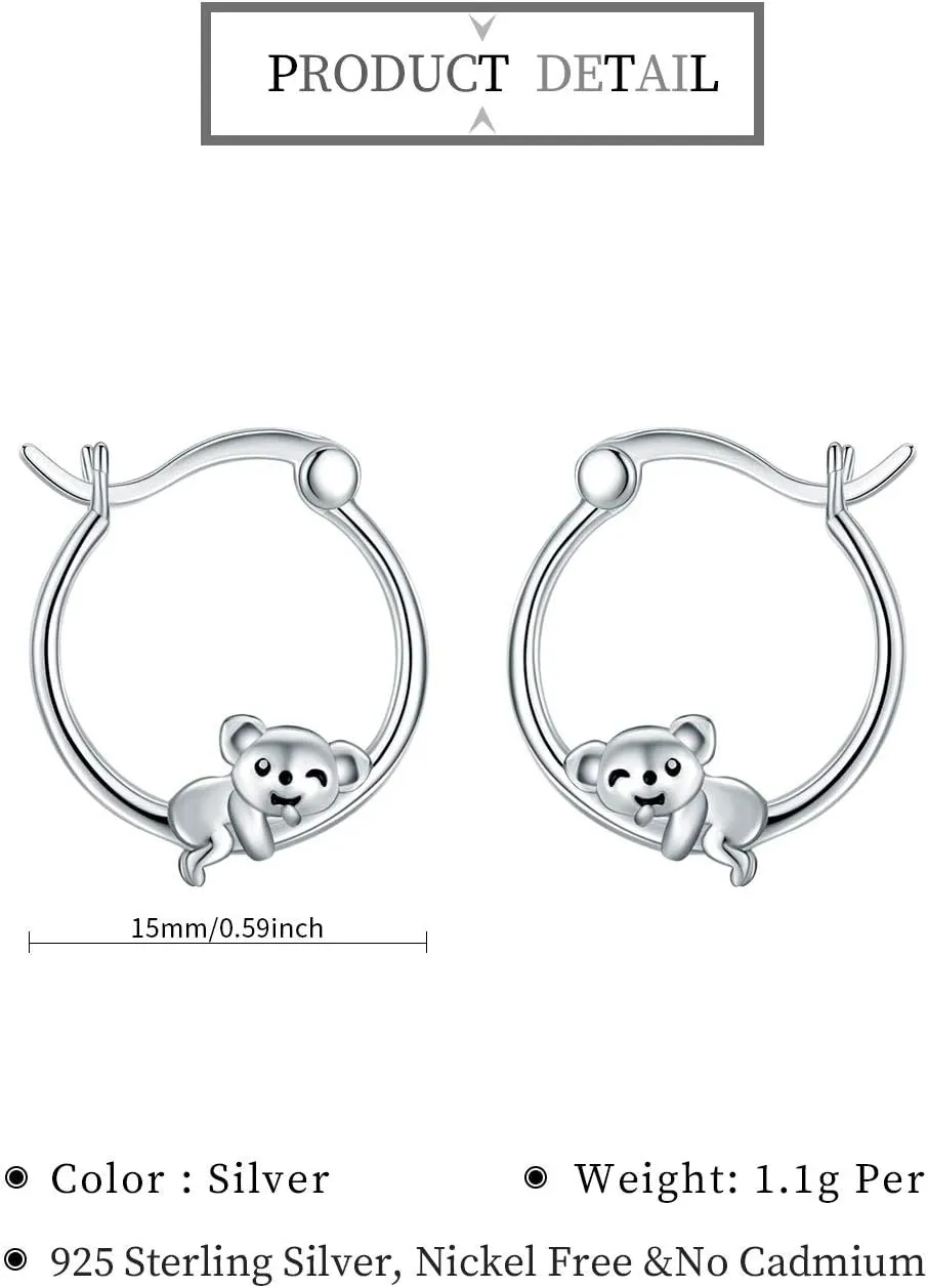 Hypoallergenic Sloth Huggie Hoop Earrings 925 Sterling Silver Small Animal Huggie Cartilage Earring Cute Cuff Hoops Ear Stud for Women.