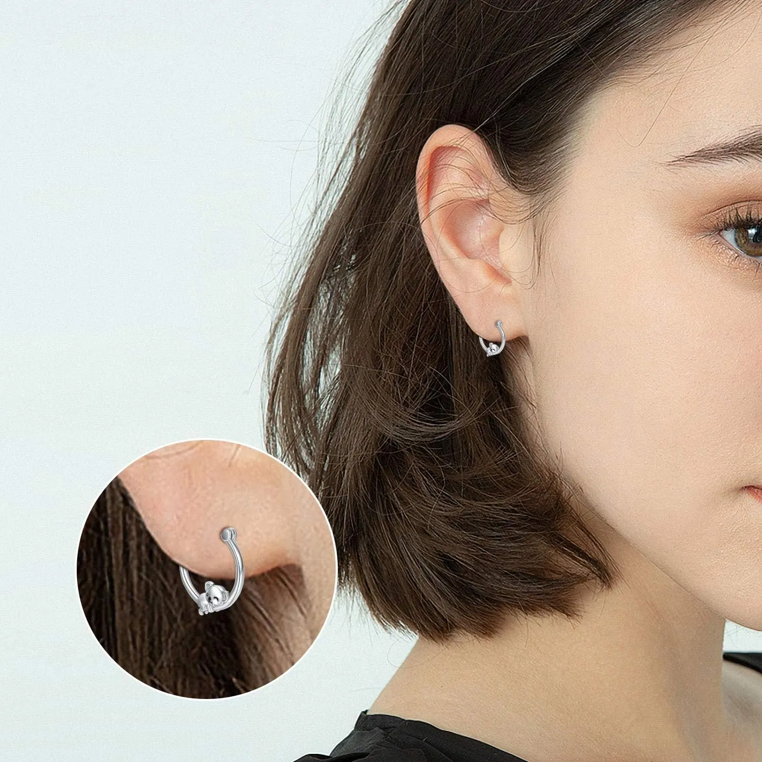 Hypoallergenic Sloth Huggie Hoop Earrings 925 Sterling Silver Small Animal Huggie Cartilage Earring Cute Cuff Hoops Ear Stud for Women.