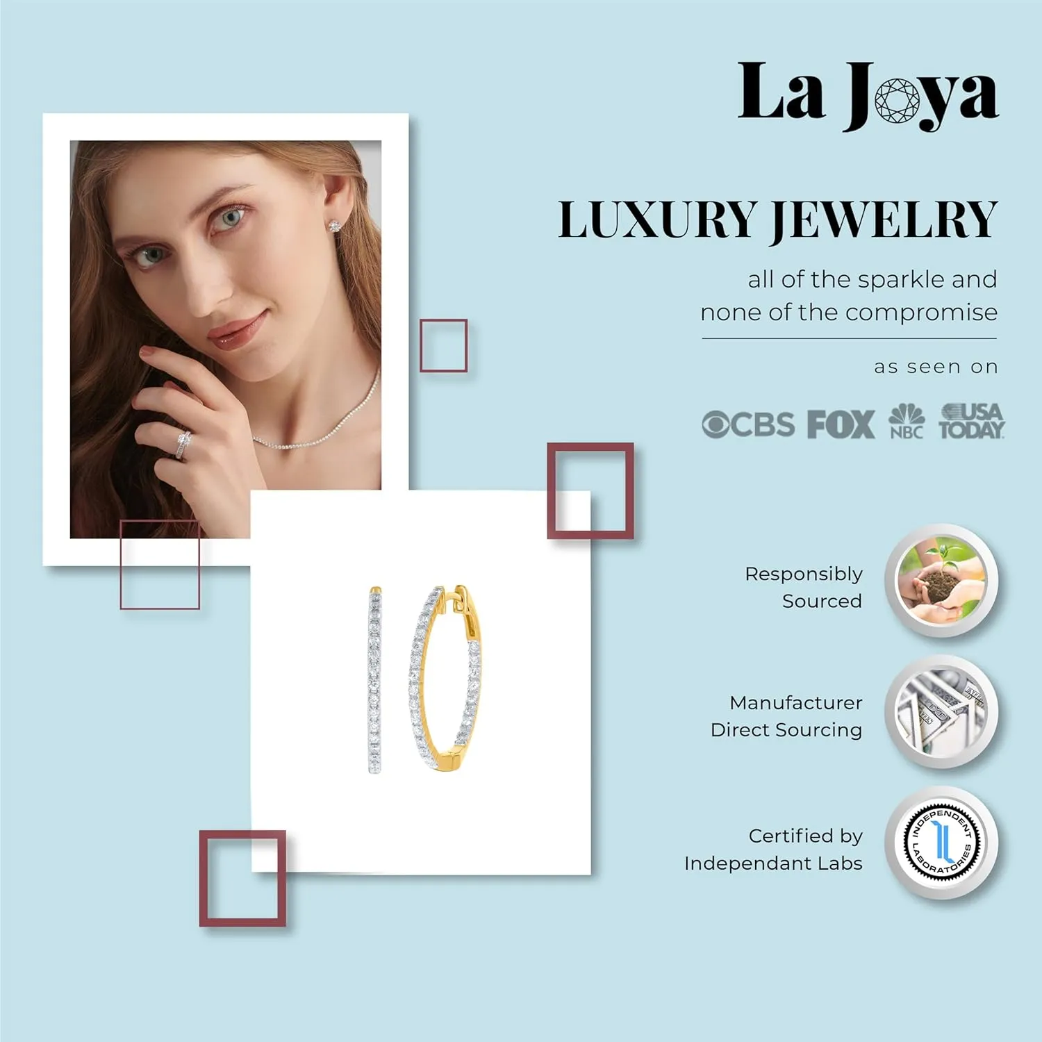Inside Out Diamond Hoop Earrings for Women | White and Yellow Gold Plated Real 925 Sterling Silver 1/2-2 CT. TW. Lab Grown Diamond Earrings for Women