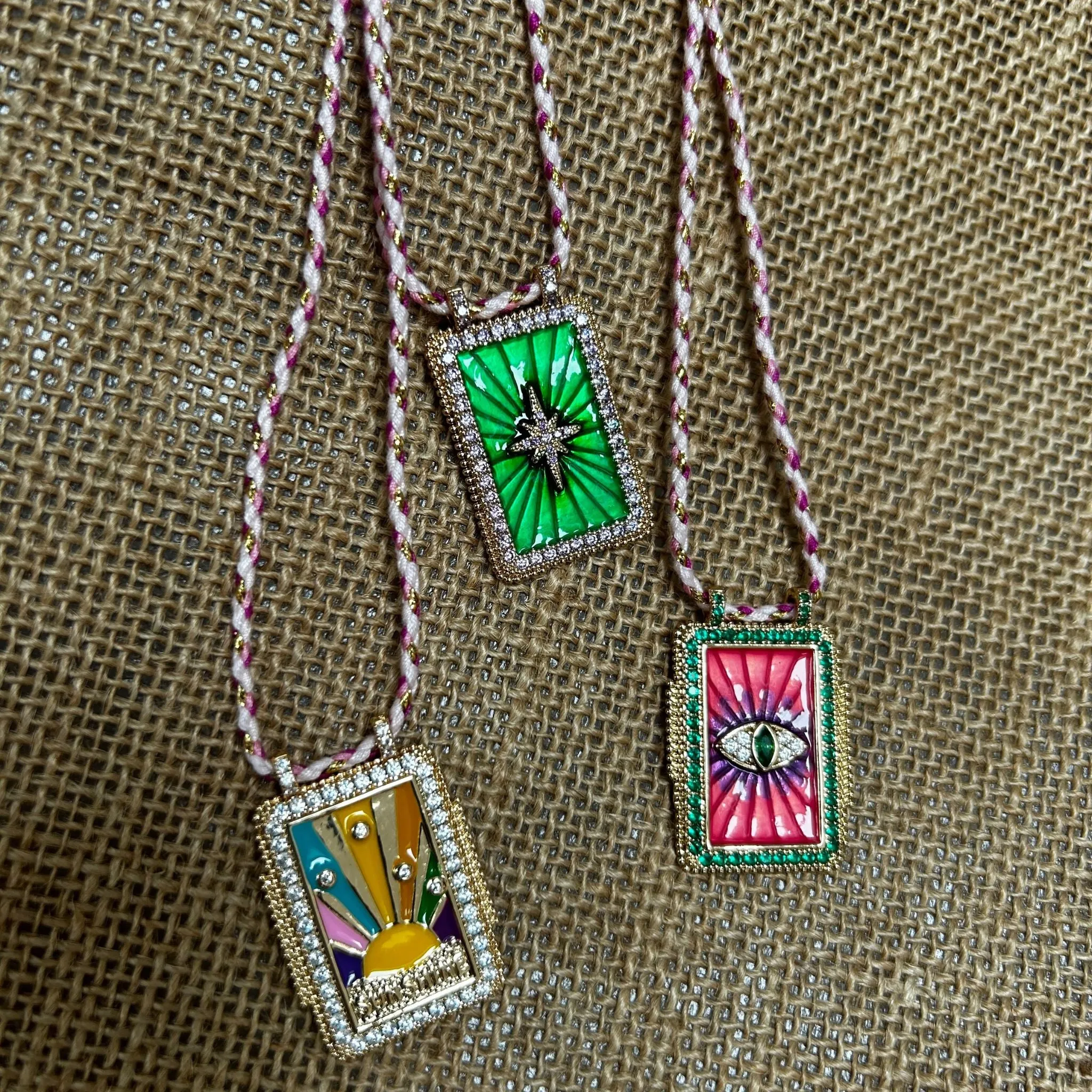Jewelled Enamel Tag Necklaces