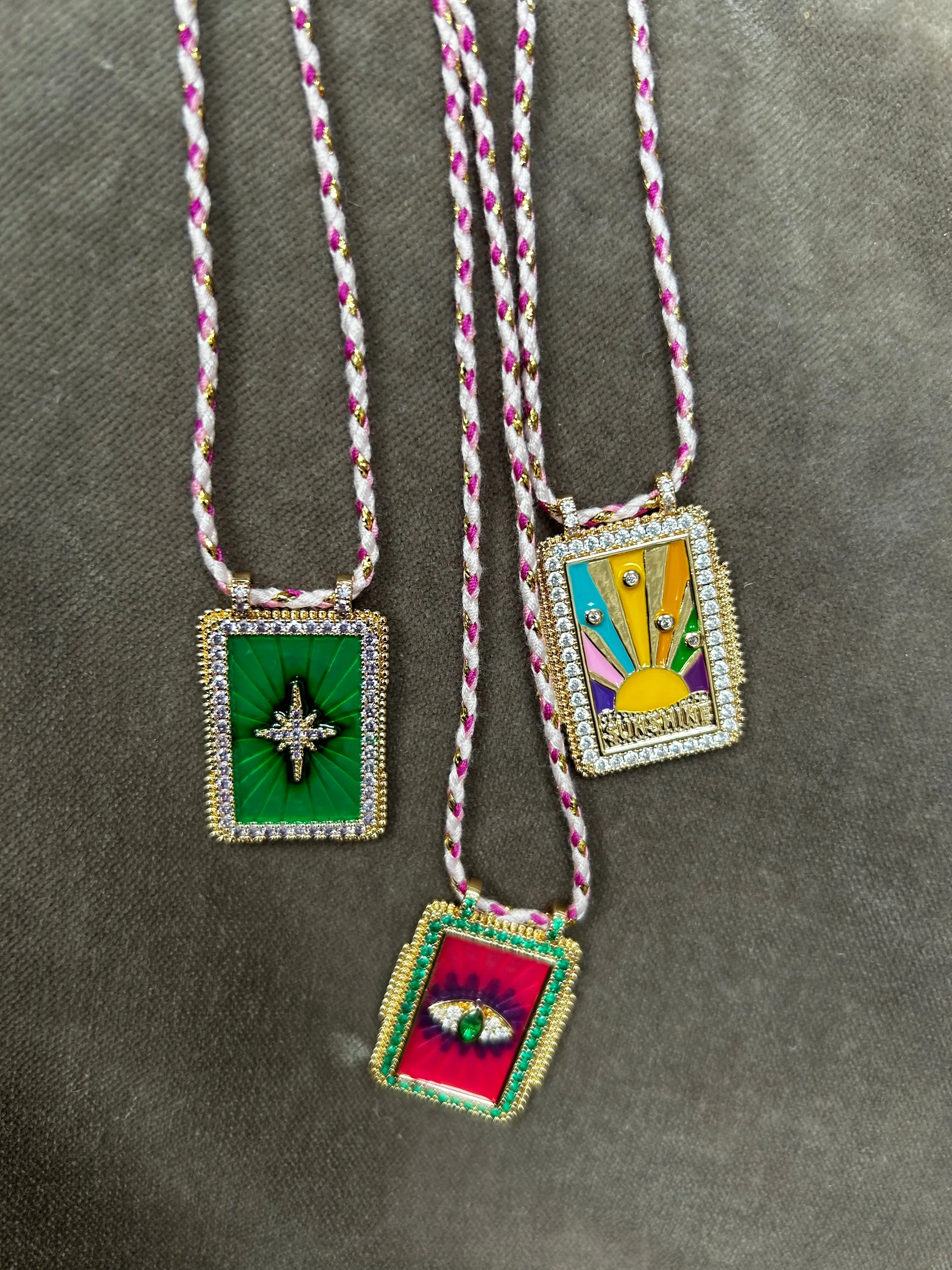 Jewelled Enamel Tag Necklaces