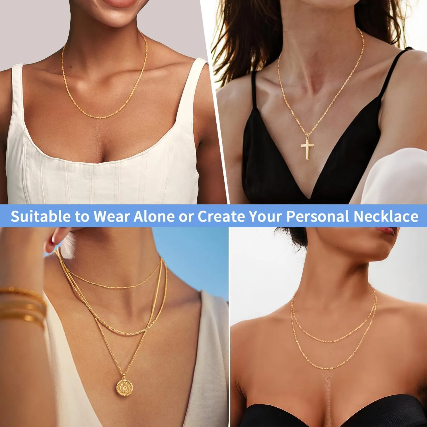 Jewlpire Italian 1.35mm Rope Chains 925 Sterling Silver Chain Necklace for Women, 14K Plated Gold Chain for Women Soft & Sturdy Women's Chains Necklaces, 16 18 20 22 24 26 Inch